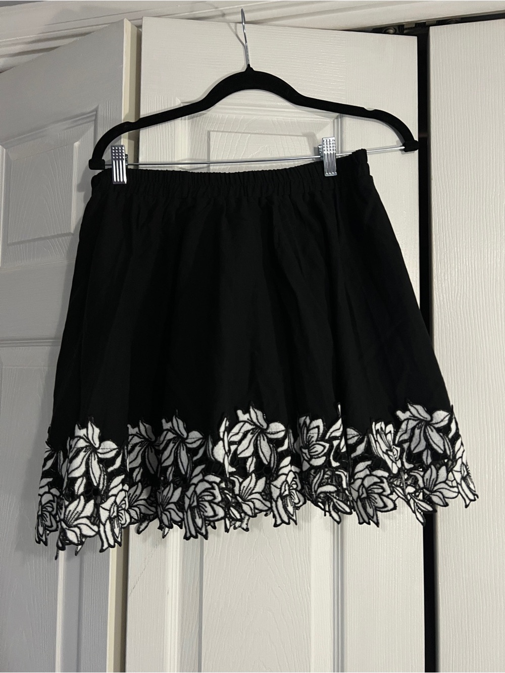 Aqua Black Circle Skirt with White Floral Appliqué